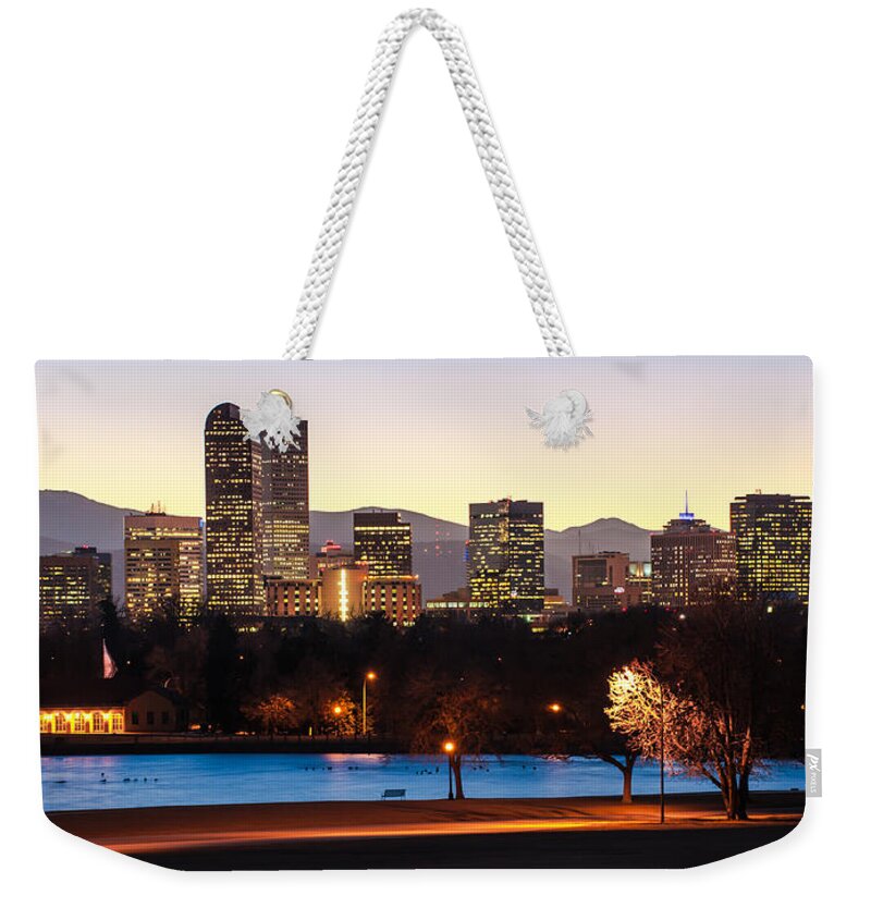Denver Weekender Tote Bag featuring the photograph Denver Colorado Skyline from City Park by Gregory Ballos
