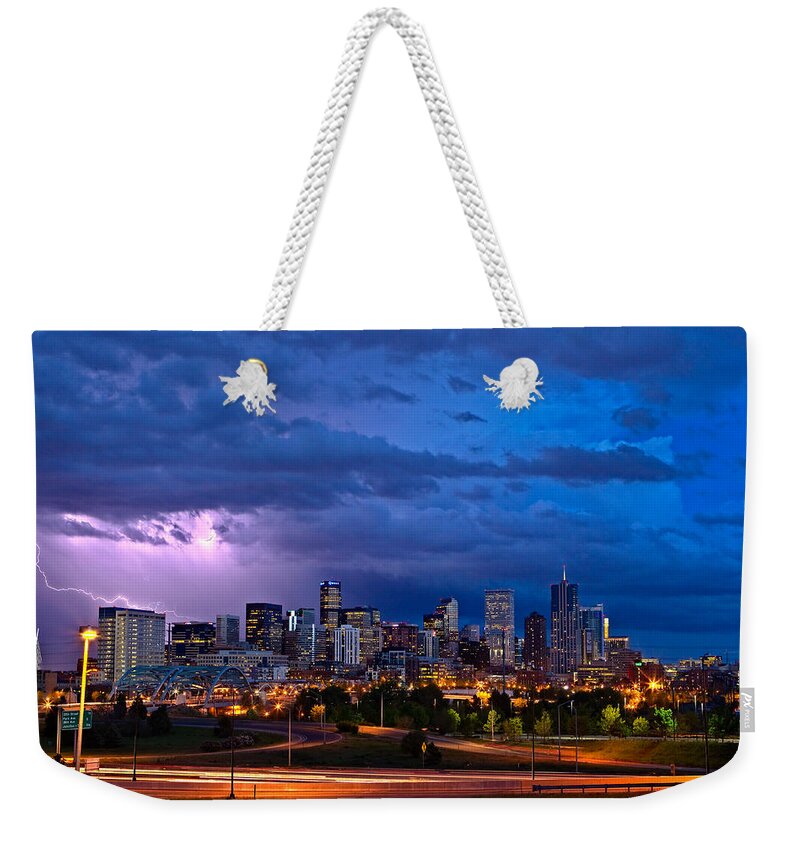 Landscape Weekender Tote Bag featuring the photograph Denver Skyline by John K Sampson