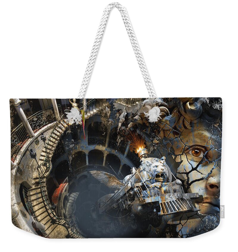 Spiral Stairs Weekender Tote Bag featuring the digital art Derailment or Train of Thought by George Grie