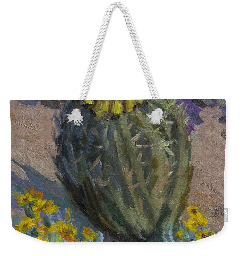 Barrel Cactus Weekender Tote Bag featuring the painting Desert Barrel Cactus by Diane McClary