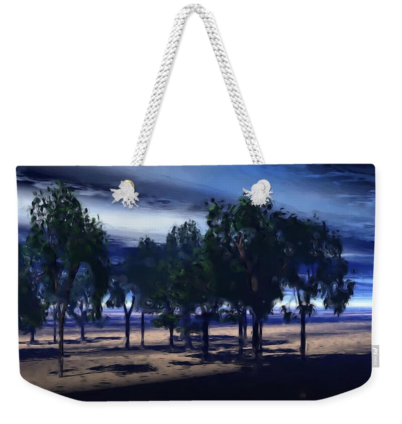 Trees Weekender Tote Bag featuring the painting Desert Oasis by Wayne Bonney