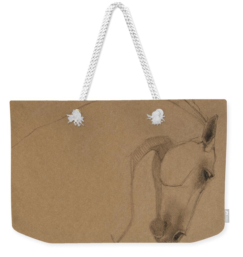 Horses Weekender Tote Bag featuring the drawing Determination by Jani Freimann