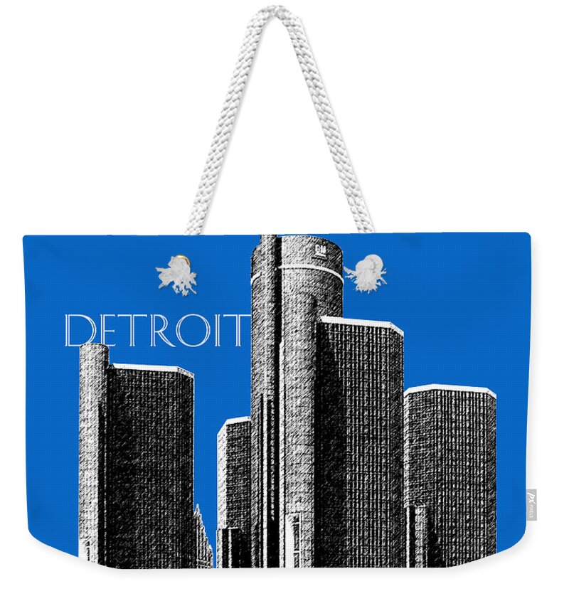 Detroit Weekender Tote Bag featuring the digital art Detroit Skyline 1 - Blue by DB Artist