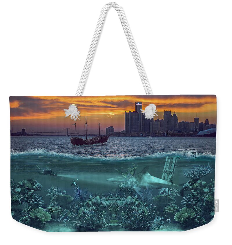 Detroit Weekender Tote Bag featuring the photograph Detroit's Under Water by Nicholas Grunas