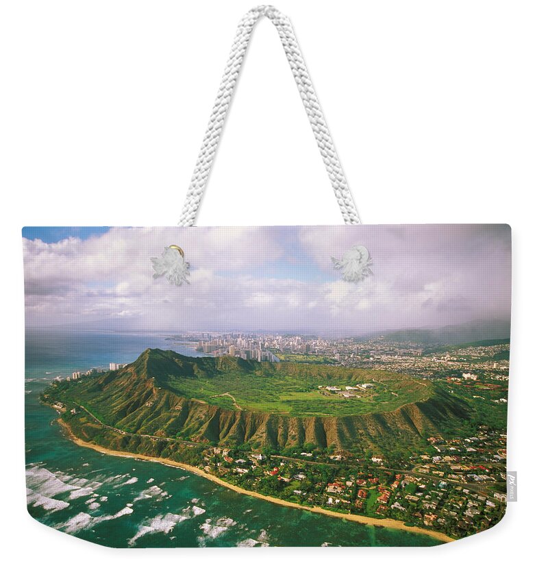 Above Weekender Tote Bag featuring the photograph Diamond Head Crater by Tomas del Amo - Printscapes