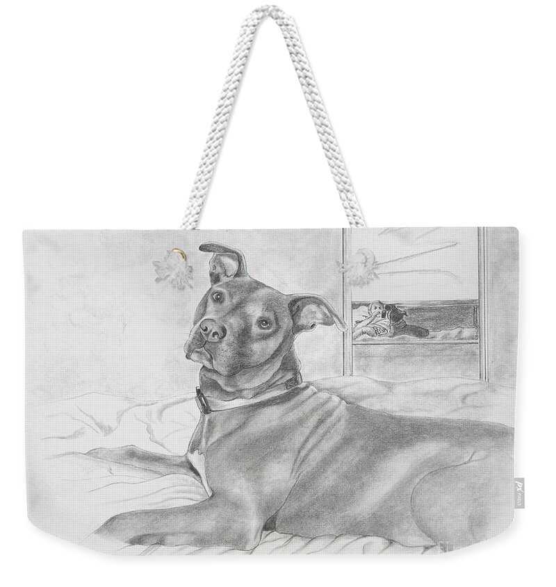 Pet Portraits Weekender Tote Bag featuring the drawing Did You Say Walk by Joette Snyder