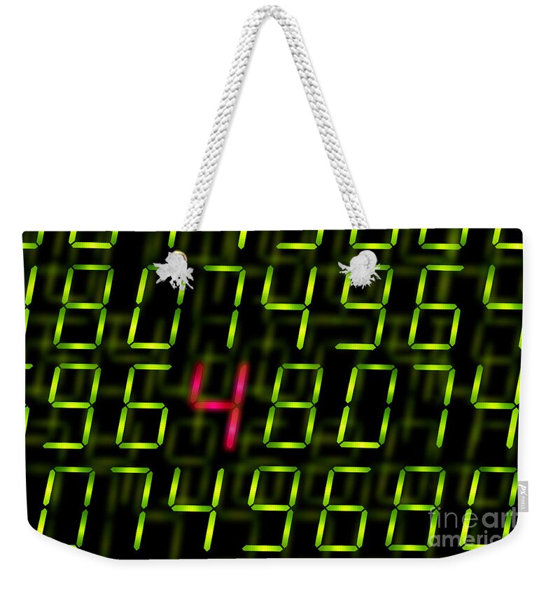 Secret Weekender Tote Bag featuring the photograph Digital numbers with one highlighted by Simon Bratt