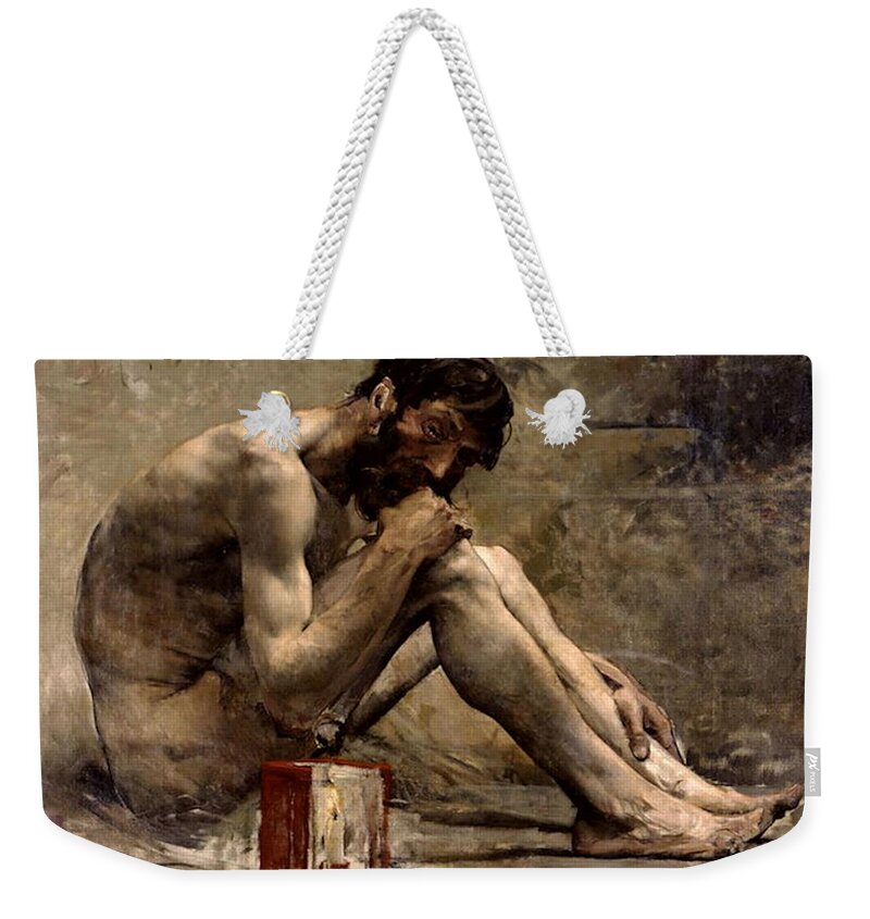 Diogenes Weekender Tote Bag featuring the painting Diogenes by Jules Bastien Lepage