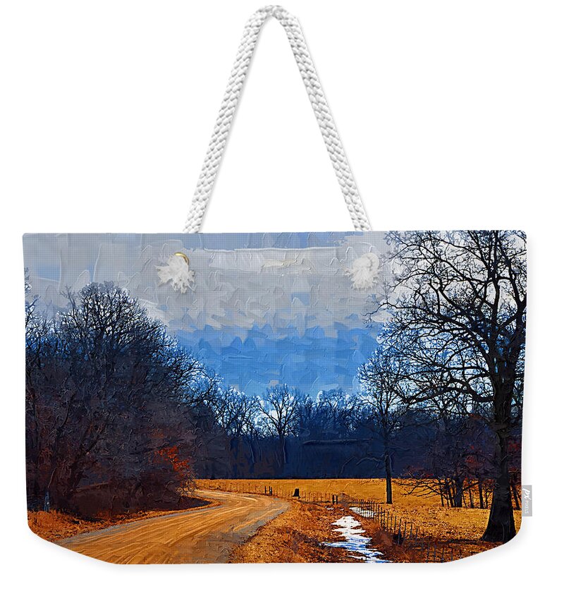 Country Weekender Tote Bag featuring the painting Dirt Road by Kirt Tisdale