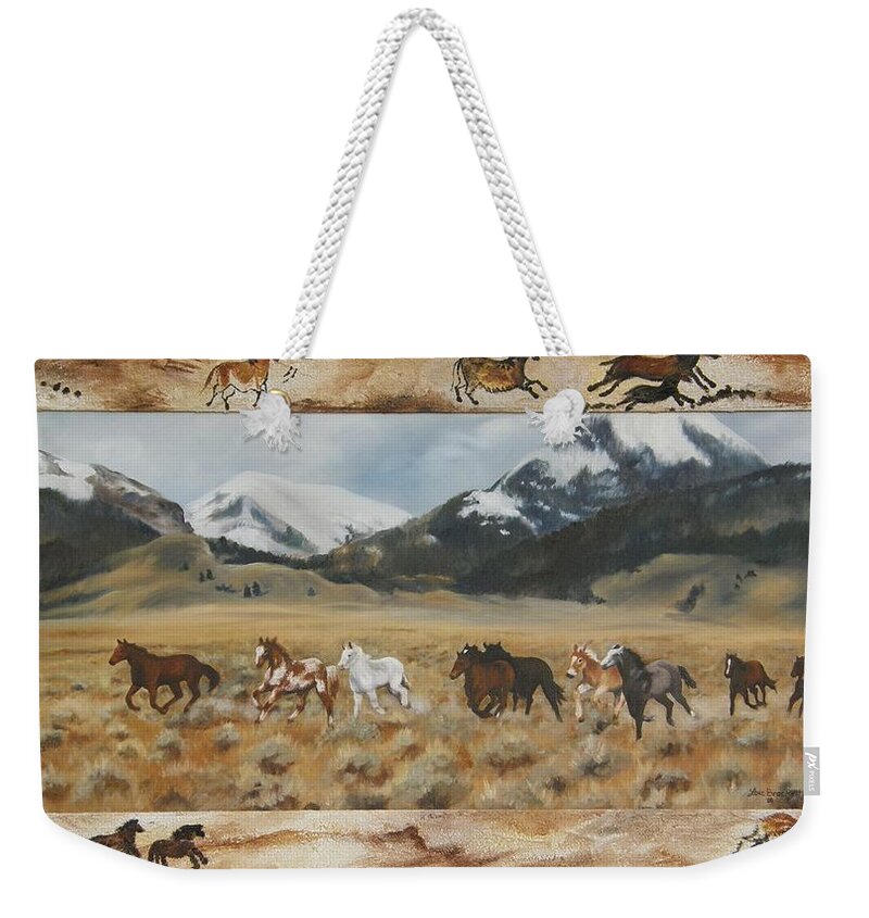 Horse Weekender Tote Bag featuring the painting Discovery Horses FRAMED by Lori Brackett