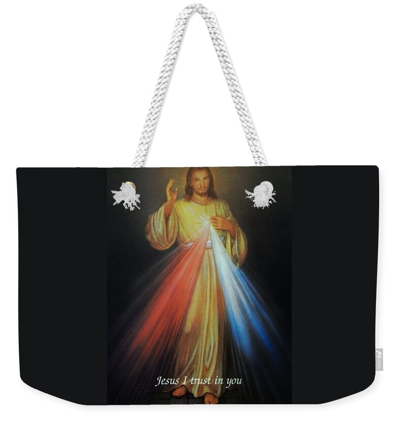 Divine Mercy Weekender Tote Bag featuring the photograph Divine Mercy Jesus by Anna Baker