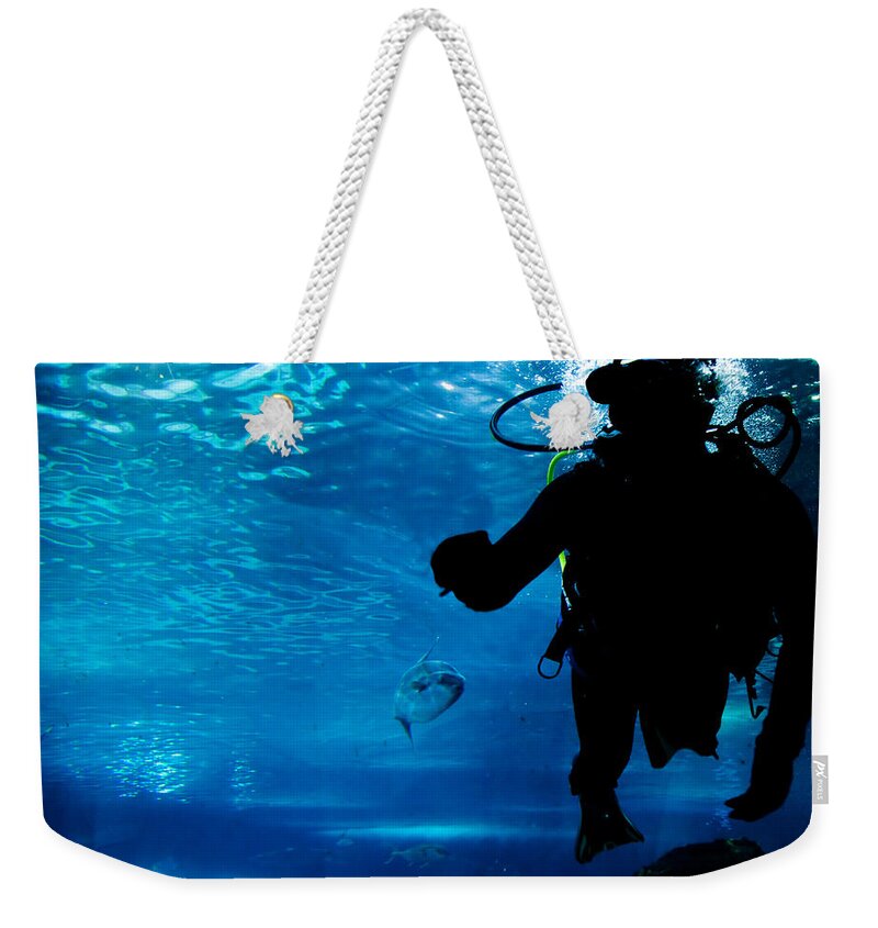 Underwater Weekender Tote Bag featuring the photograph Diving in the ocean underwater by Michal Bednarek