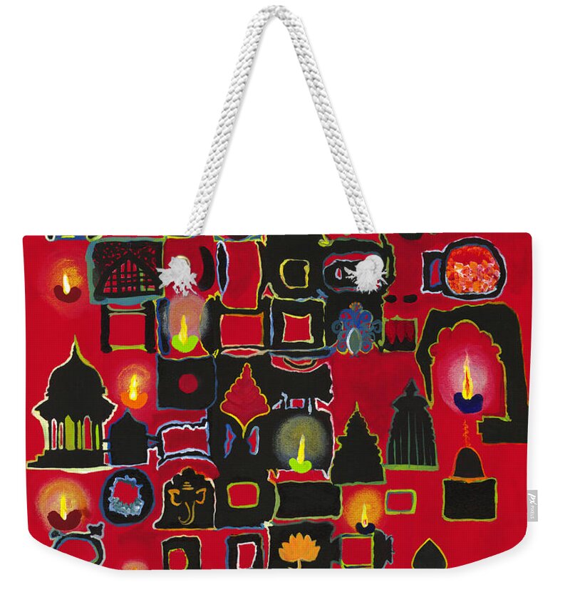 Diwali Weekender Tote Bag featuring the painting Diwali Diyas by Alika Kumar