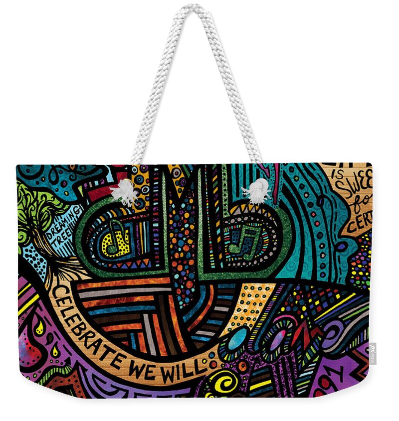 Dave Matthews Band Weekender Tote Bag featuring the digital art DMB LoVE by Kelly Maddern