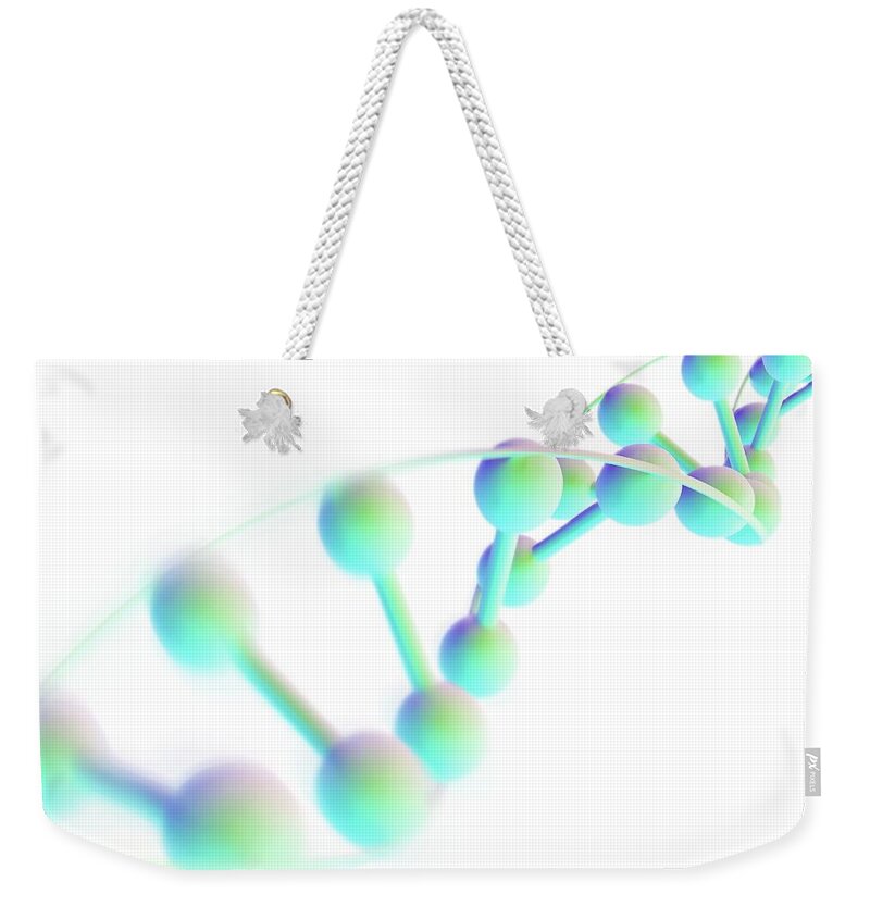 White Background Weekender Tote Bag featuring the digital art Dna Molecule, Computer Artwork by Science Photo Library - Pasieka