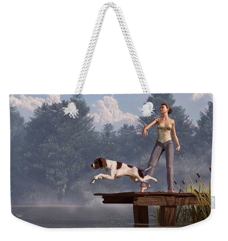 Dock Dog Weekender Tote Bag featuring the digital art Dock Dog by Daniel Eskridge