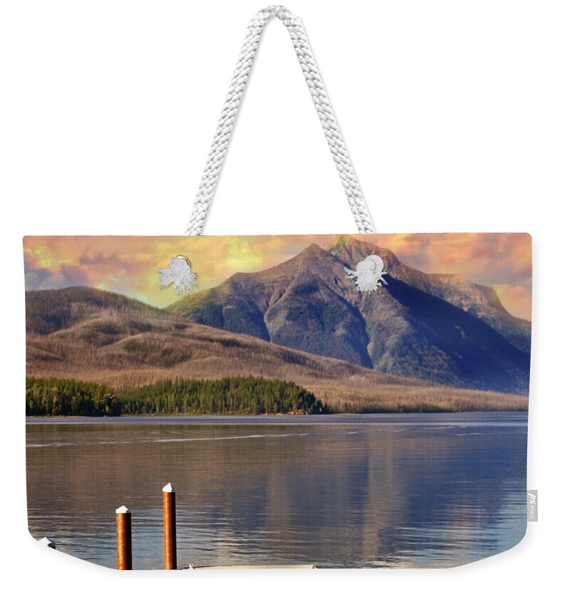 Lake Mcdonald Weekender Tote Bag featuring the photograph Dock on Lake McDonald by Marty Koch