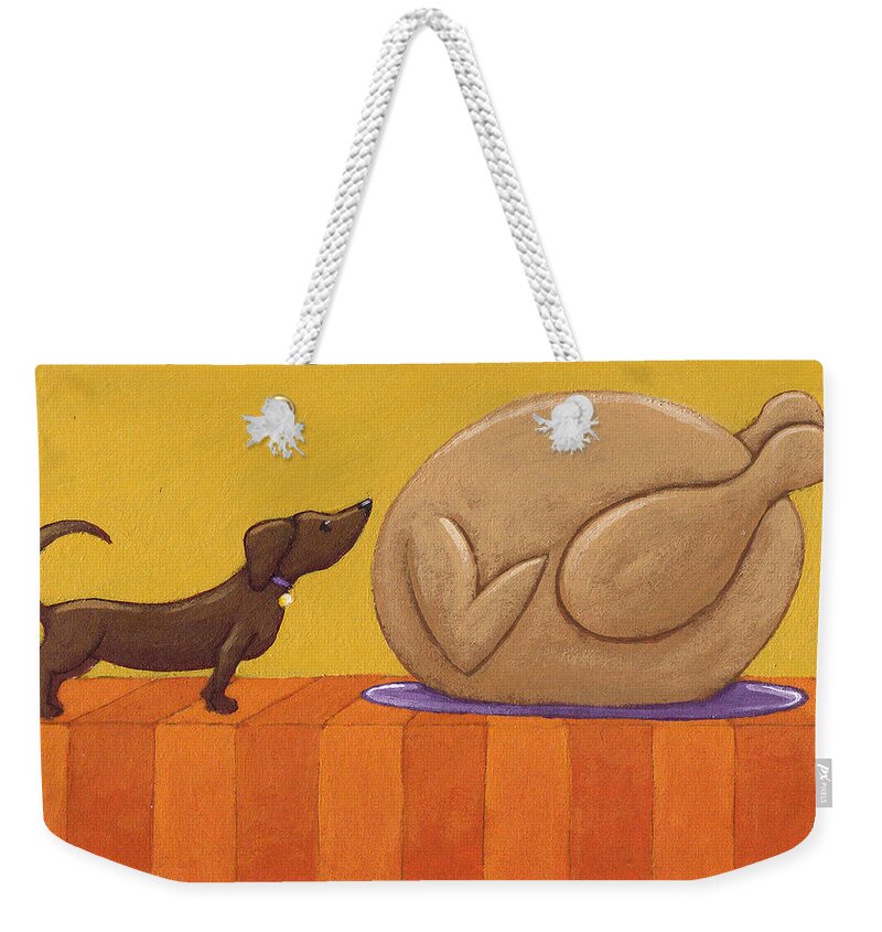 Dog Weekender Tote Bag featuring the painting Dog and Turkey by Christy Beckwith