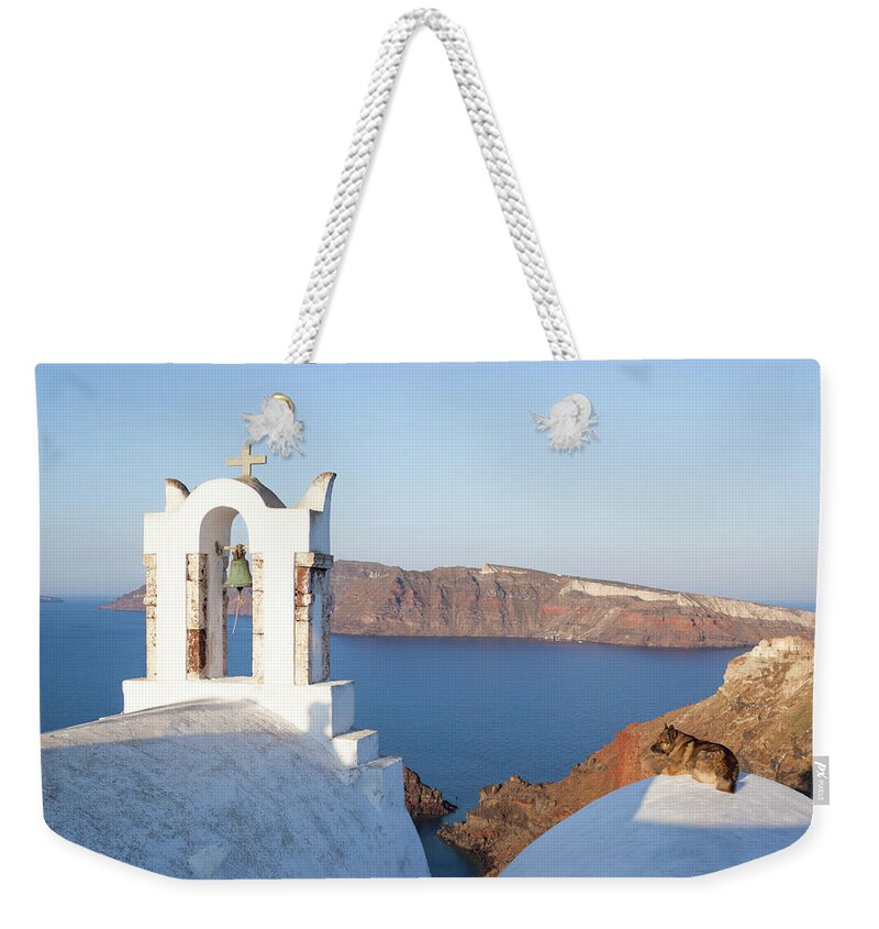 Shadow Weekender Tote Bag featuring the photograph Dog Sitting On Church Roof, Santorini by Matteo Colombo
