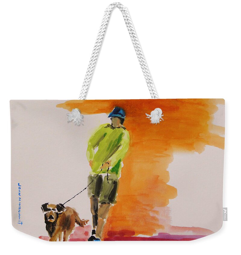 Dog Weekender Tote Bag featuring the painting Dog Walker by John Williams