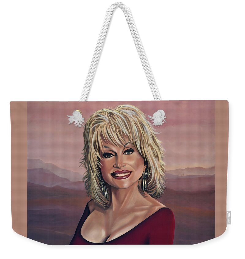 Dolly Parton Weekender Tote Bag featuring the painting Dolly Parton 2 by Paul Meijering