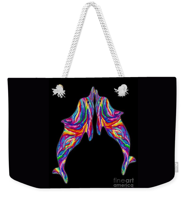 Dolphins Weekender Tote Bag featuring the painting Dolphin Dance by Nick Gustafson