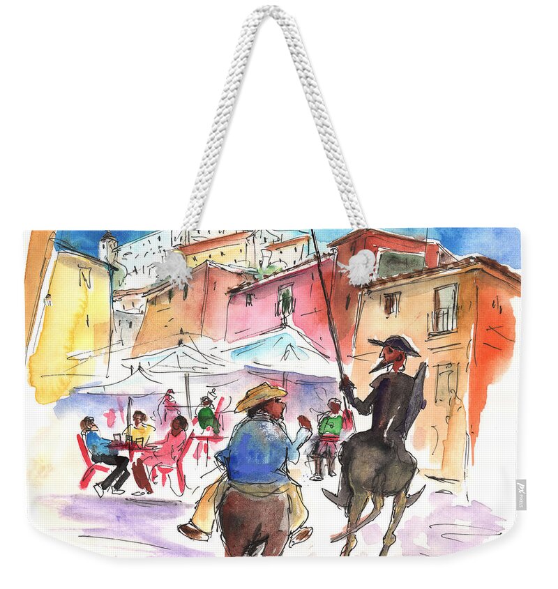Travel Weekender Tote Bag featuring the painting Don Quijote and Sancho Panza Entering Toledo by Miki De Goodaboom