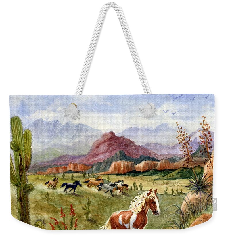 Mustang Weekender Tote Bag featuring the painting Don't Fence Me In Part One by Marilyn Smith