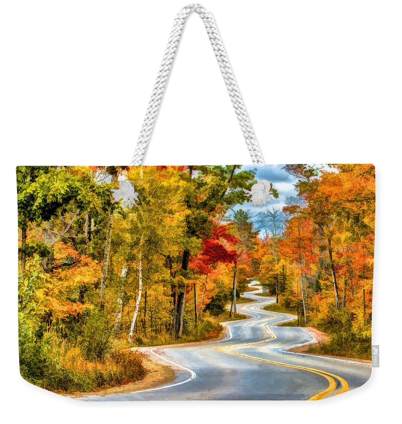 Door County Weekender Tote Bag featuring the painting Door County Road to Northport in Autumn by Christopher Arndt