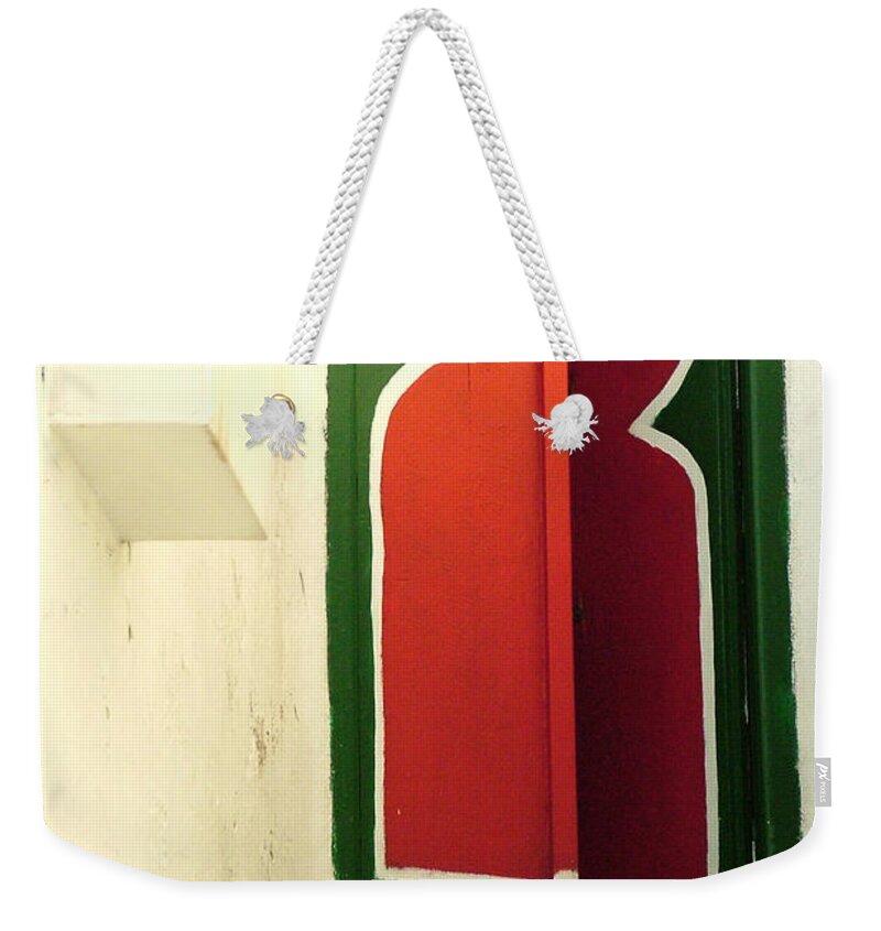 Sidi Bou Said Weekender Tote Bag featuring the photograph Door Looks Misaligned by Donna Corless