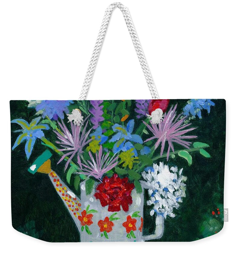 Flowers Weekender Tote Bag featuring the painting Double Duty by Adele Bower