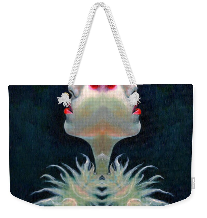 Double Faced Weekender Tote Bag featuring the digital art Double Faced by Rafael Salazar