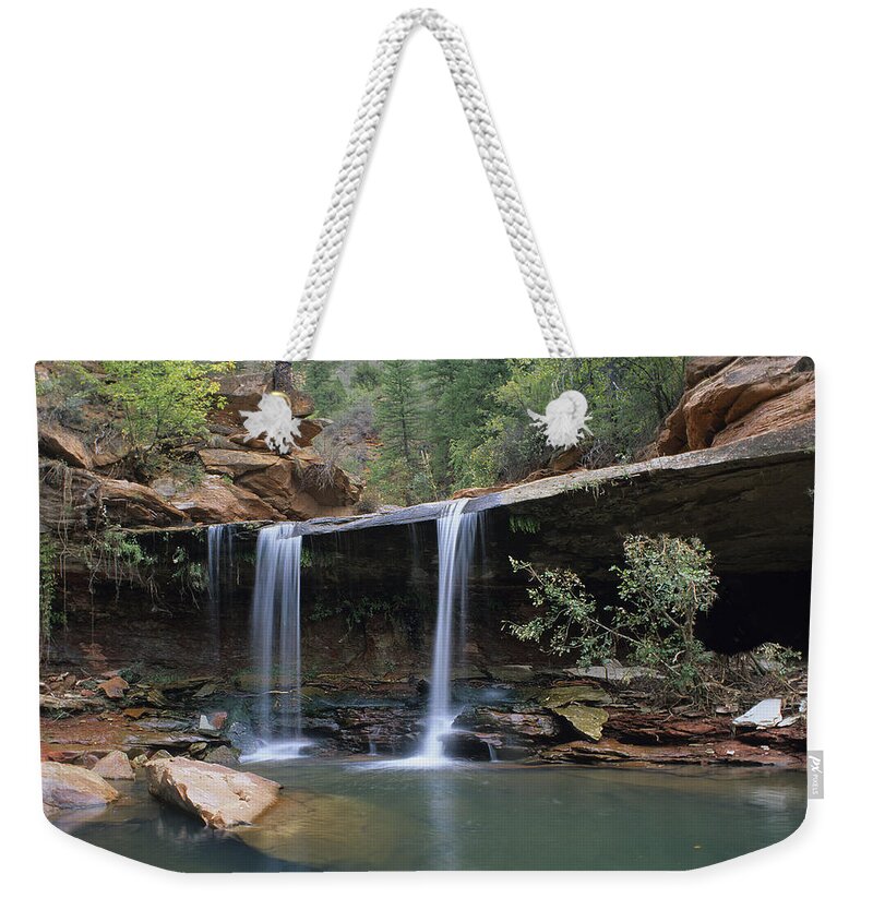 Zion Weekender Tote Bag featuring the photograph Double Falls on North Creek by Susan Rovira