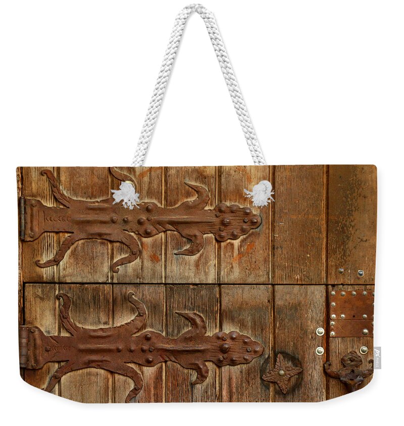 Santa Barbara Weekender Tote Bag featuring the photograph Double Hinges by Art Block Collections