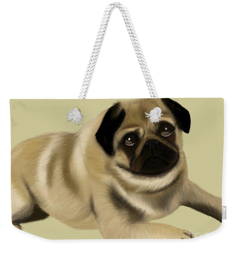  Weekender Tote Bag featuring the painting Doug the Pug by Barefoot Bodeez Art