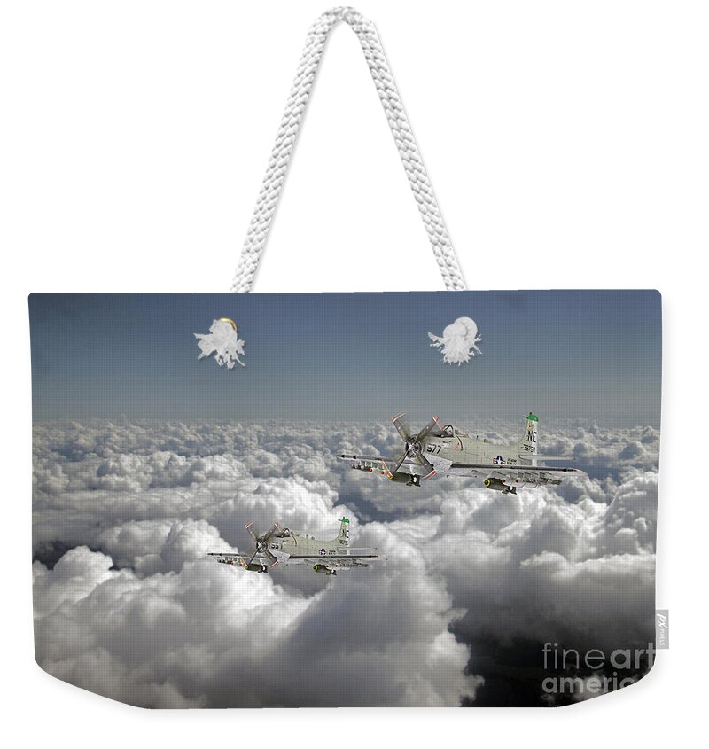 Douglas Skyraider Weekender Tote Bag featuring the digital art Douglas Skyraider by Airpower Art