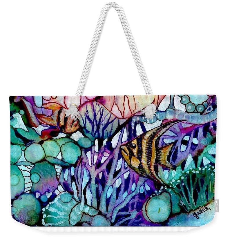 Vibrant Colorful Sea Jewels Purple Weekender Tote Bag featuring the painting Down Under by Joan Clear