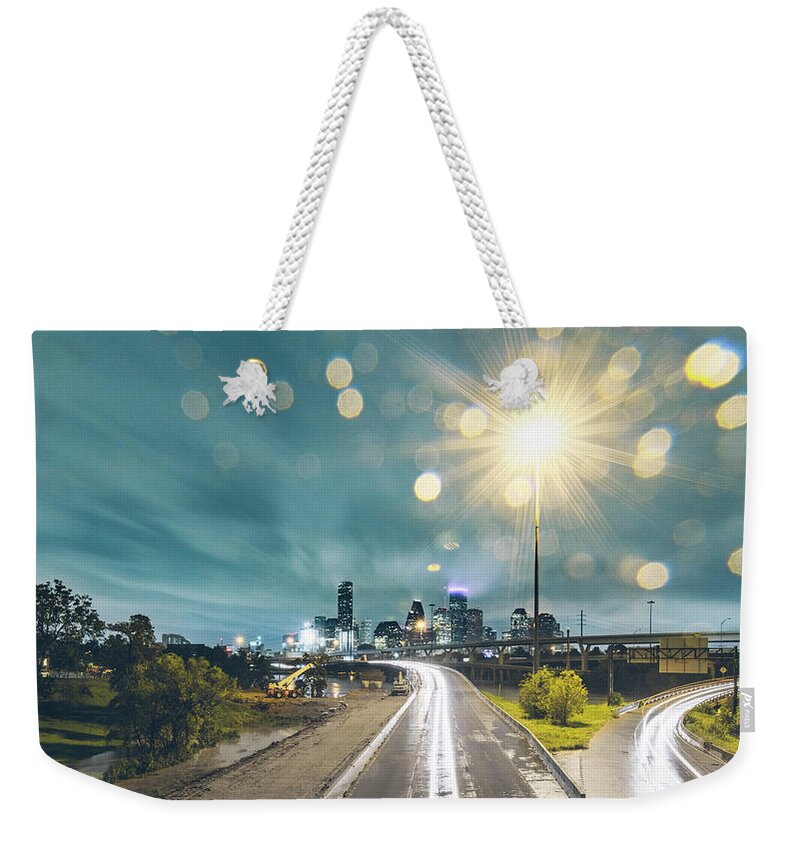 Tranquility Weekender Tote Bag featuring the photograph Downtown Houston Flooding At Night by Onest Mistic