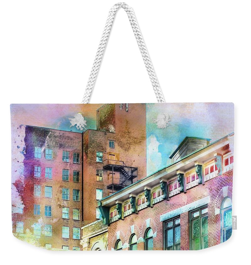 Cityscape Weekender Tote Bag featuring the digital art Downtown Living In Color by Melissa Bittinger