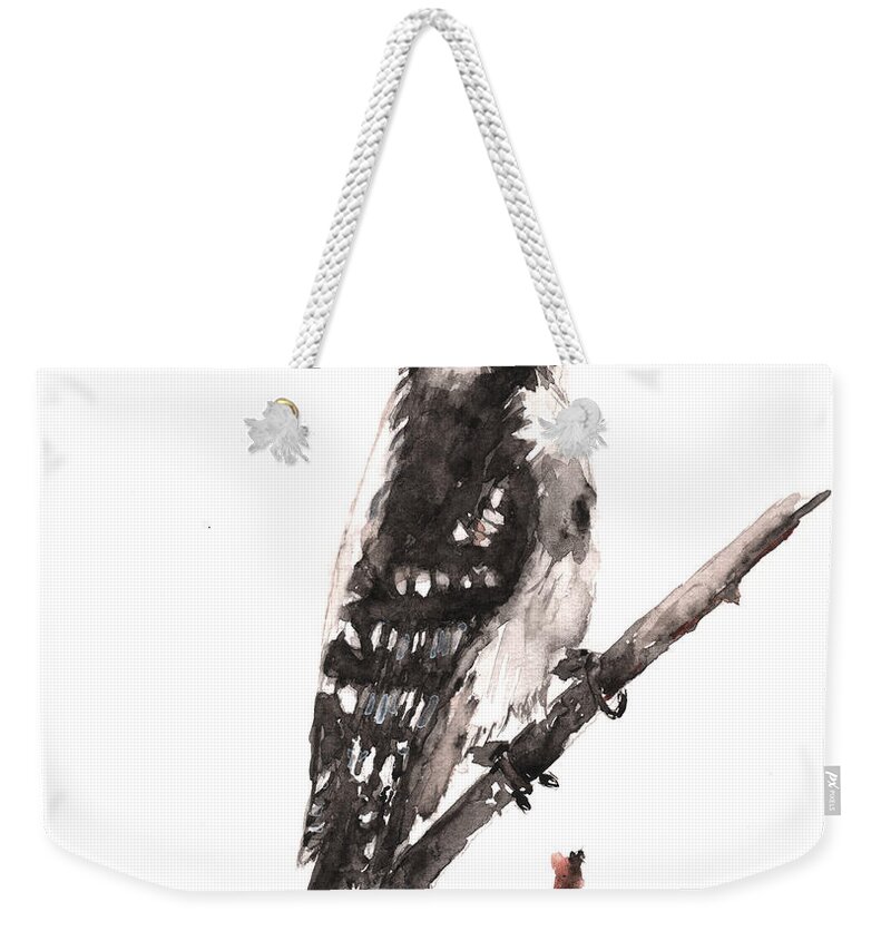 Downy Woodpecker Weekender Tote Bag featuring the painting Downy Woodpecker by Claudia Hafner