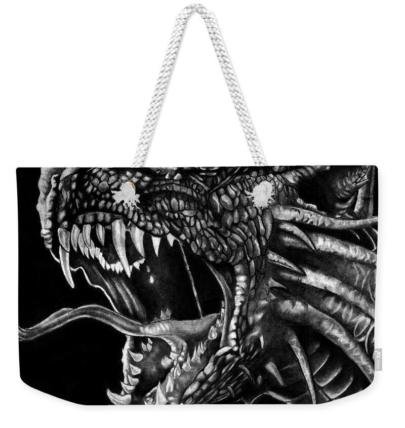 Dragon Weekender Tote Bag featuring the drawing Dragon by Bill Richards