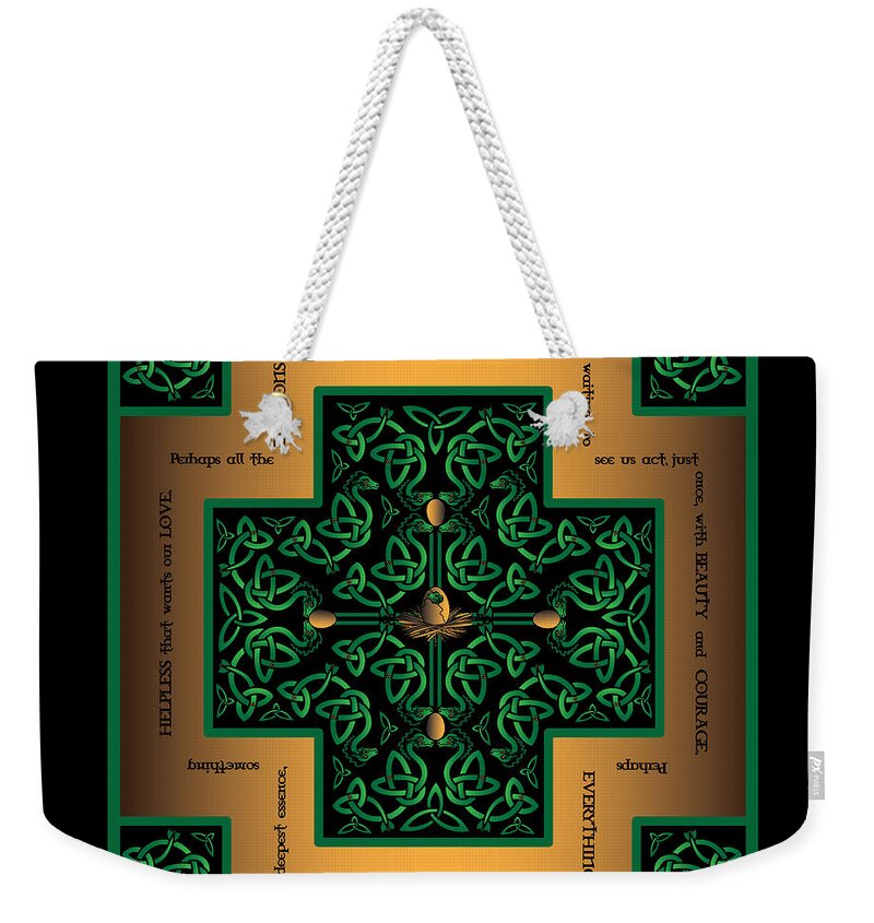 Celtic Art Weekender Tote Bag featuring the digital art Dragon Egg Celtic Cross by Celtic Artist Angela Dawn MacKay