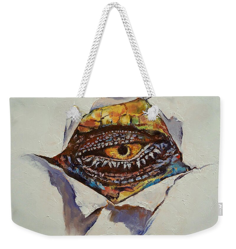 Dragon Eye Weekender Tote Bag featuring the painting Dragon Eye by Michael Creese