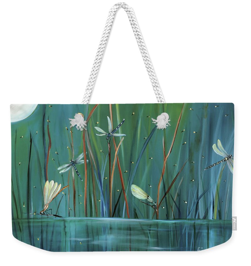 Dragonfly Weekender Tote Bag featuring the painting Dragonfly Diner by Carol Sweetwood