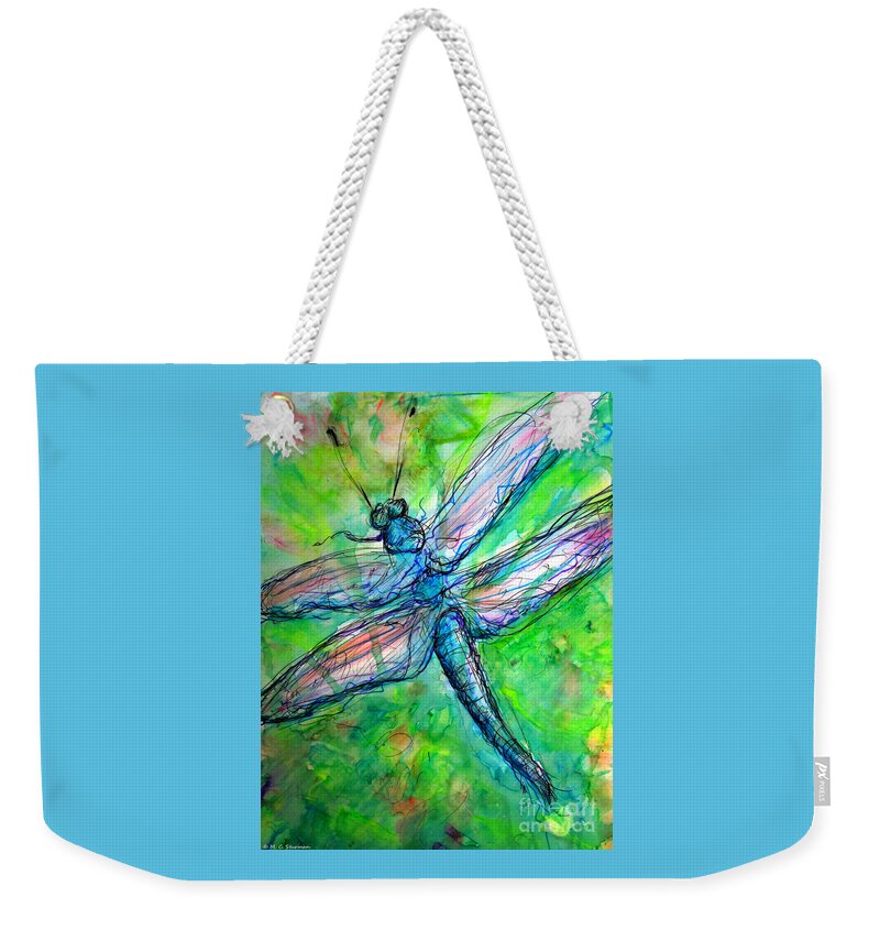 Dragonfly Weekender Tote Bag featuring the painting Dragonfly Spring by M c Sturman