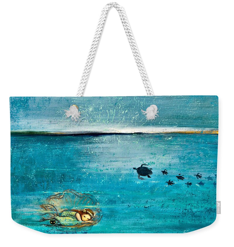 Mermaid Art Weekender Tote Bag featuring the painting Dreaming Mermaid by Shijun Munns