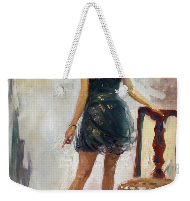 Girl Figure Weekender Tote Bag featuring the painting Dressed Up Girl by Ylli Haruni
