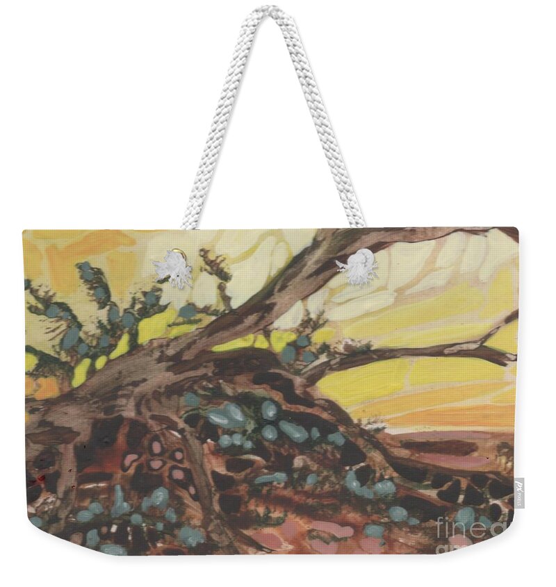 Sunset Weekender Tote Bag featuring the painting Driftwood by Joan Clear