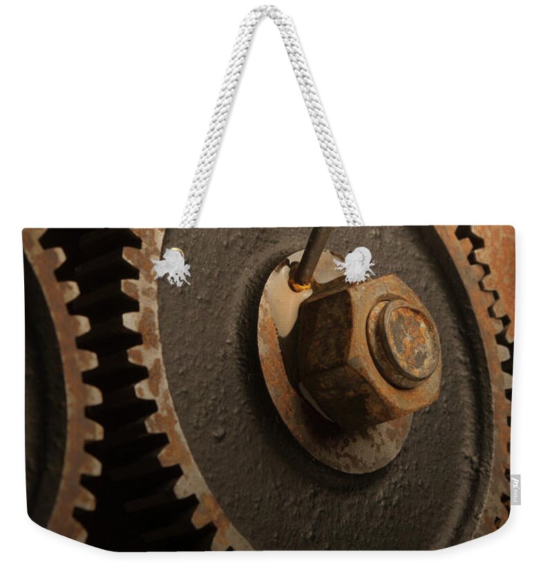 Manufacturing Equipment Weekender Tote Bag featuring the photograph Drive Gear Lubrication by Pixhook
