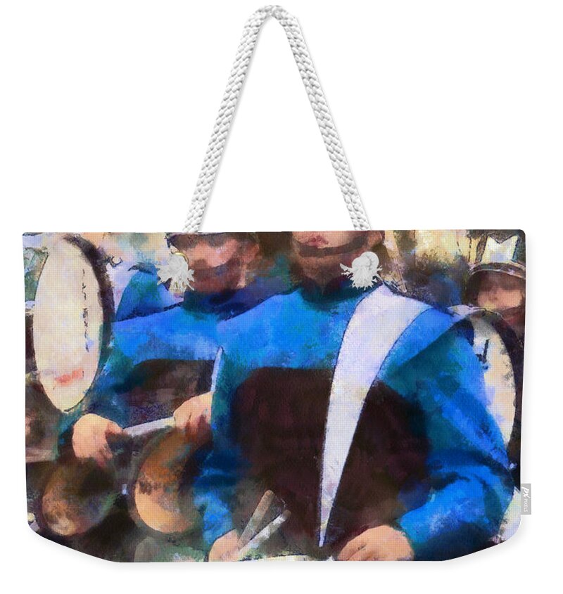 Band Weekender Tote Bag featuring the photograph Drummers by Susan Savad